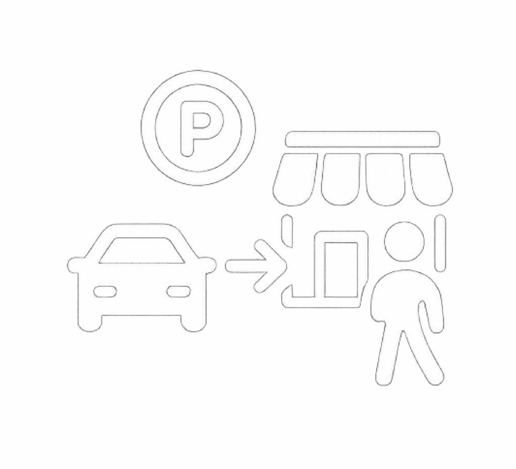 Parking icon with letter P and parking spaces representing the Pango Merchant Club's multi-space parking.